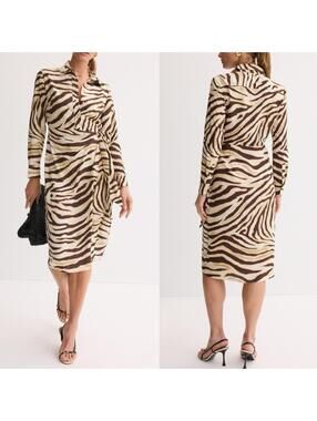 Lauren Ralph Lauren Black Label Long Sleeve Zebra Print Side Tie Shirt Dress - 4
